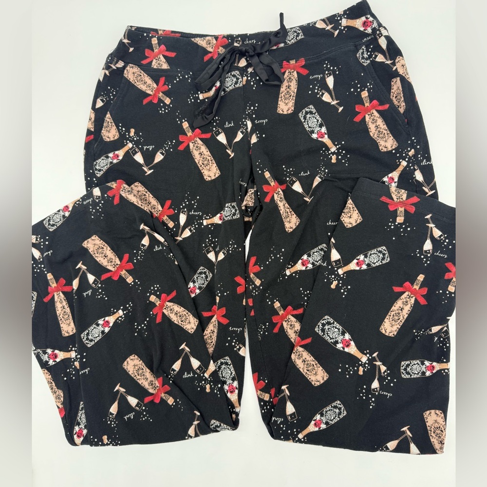 🩷Soma Cotton / Modal Festive Black Drawstring Pajama Pants with Champagne…